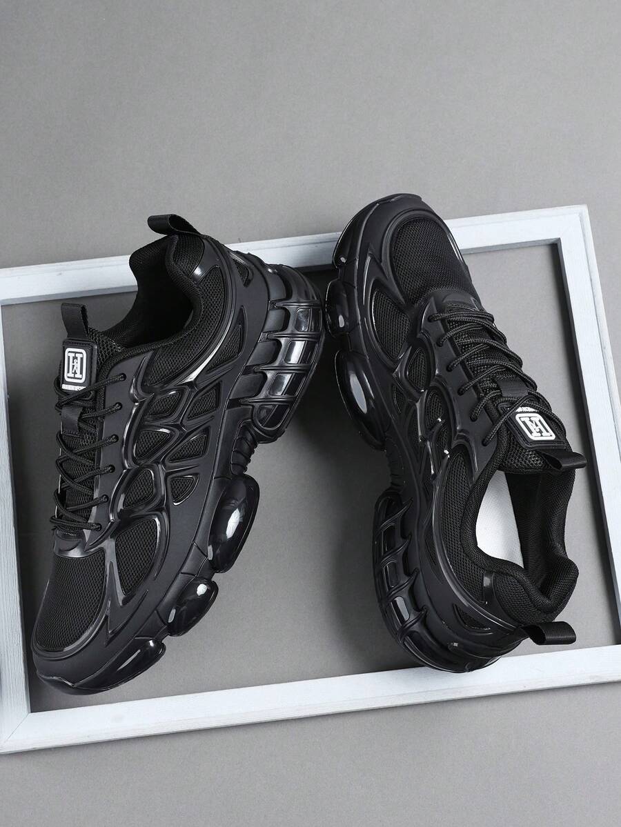 Men's Fashion Thick Sole Dad Sneakers, Air Cushion Shock Absorbing Outsole, Non-Slip Wear-Resistant Thickened Sole, Lightweight Breathable Upper, Lace-Up Style, Suitable For Daily Commute, Outdoor, Streetwear Casual Running Shoes