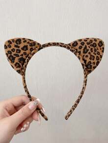 1pc Leopard Cat Ear Headband For Women And Girls, Cute Plush Leopard Animal Ear Hairband, Suitable For Halloween Cosplay, Costume Party, Daily Hair Accessory - Multicolor - View 9