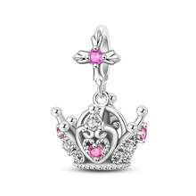 Pandach 1pc S925 Sterling Silver Pendant Bead, Original Cute Animal Crown Eiffel Tower Design, Paired With Pink Resin And Colorful Rhinestone Inlay, Suitable For Bracelet Necklace DIY Pendant Chain Jewelry Making, Large Hole Bead Design, Handmade Accessory, Suitable For Outfit Decoration And Gift Giving. - Multicolor - View 14