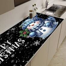 1pc Christmas Series Black & Blue Plaid Cute Snowman Pattern Coffee Bar Mat, Drainage Mat, Coffee Machine Soft Bottom Diatom Mud Drainage Mat, Soft Rubber Drainage Mat, Super Absorbent Wear-Resistant Dish Drying Mat, For Countertop Restaurant Kitchen Table Mat, Patio Dining Table Decor, Home Kitchen Supplies, Countertop Decor Mat - Multicolor - View 4