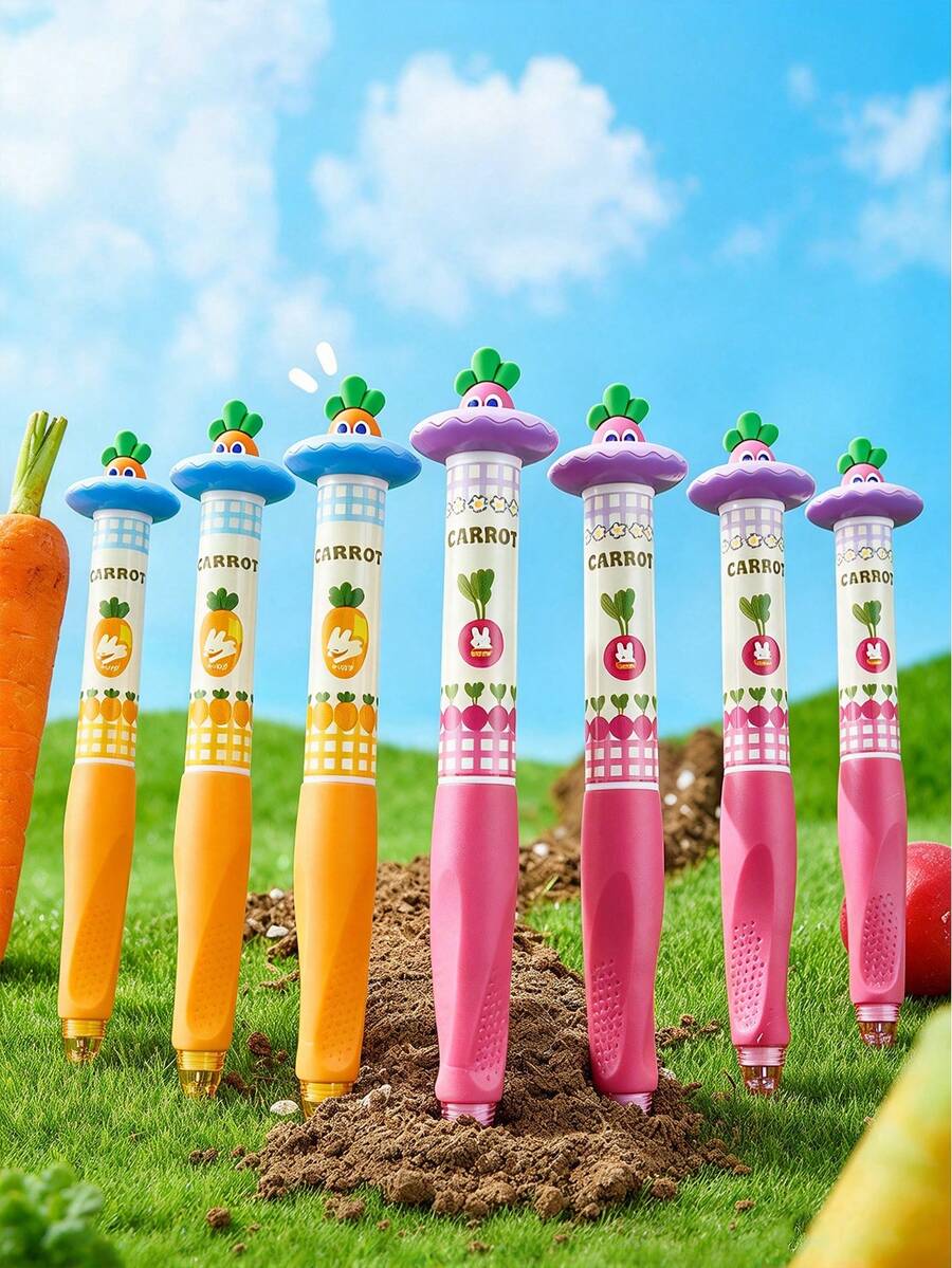 2/1pc Rotating Carrot Head Neutral Pen, Creative Cartoon Carrot Design, CS Double Ball Tip 0.5, Smooth Writing Pen For Students, Highly Attractive Fun Stress Relief Signature Pen Gift Box Set, Suitable For Daily Homework, Classroom Notes, Exam Preparation; Journal Decoration, Excerpt Recording; Back To School Gift, Birthday Small Gift, Class Reward Prize, Rotating Carrot Head Design, Fun Interaction, Suitable For Personal Use And Gifting - Multicolor - View 1