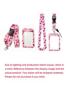 Pink Cherry Bow Pattern Business Card Holder With Expandable Badge Holder, Id Name Tag, Worker Badge, Mountaineering Buckle Holder Couple, Birthday Gift, Nurse Day, Back To School, Easter - Multicolor - View 10