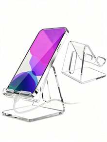 3pcs Transparent Acrylic Desktop Phone Stand, Multi-Functional Non-Slip Portable Phone Holder, Suitable For Various Phones And Tablets, Essential Accessory For Desk, Bedroom, Back To School Season, Study Table And Travel - Multiple Styles - View 1