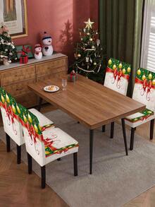 Christmas Elastic Chair Cover Polyester Tablecloth, Christmas Bell Snowflake Chair Back Cover Protective Cover Chair Cover Washable Winter Dining Room Chair Cover Suitable For Home Dining Room Living Room Kitchen Decoration 1/4/5/7pcs - Multicolor - View 11