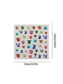 5pcs Embossed Cute Cartoon Monster Nail Stickers, 3D Colorful Funny Monster Self-Adhesive Nail Decals, Suitable For Theme Parties, Holiday Dress-Up, Nail Salon - Multicolor - View 11