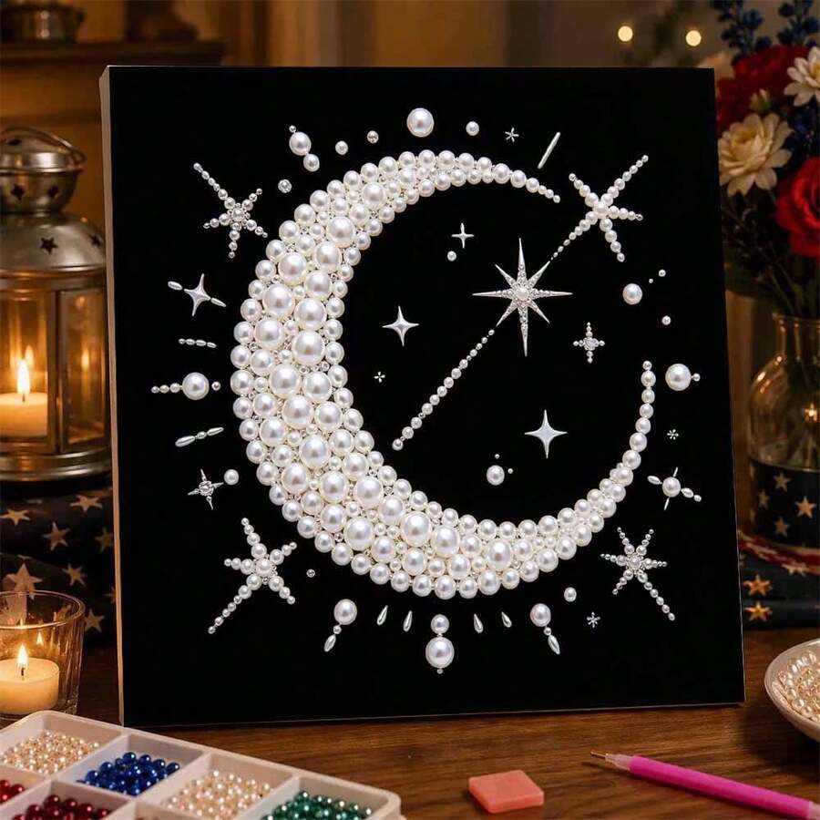 1 New Pearl Art Set, Including Pearls, Canvas And Tools, Ideal As Home ...