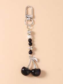 1pc Beaded Hexagonal Pillar Keychain Keyring, Fruit Cherry Key Fob, Bag Pendant - Multicolor - View 4