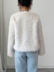 Women's Solid Color Elegant Casual Daily Work/Office Commute Belted Lapel Shawl Sleeve Design Wool Coat Autumn/Winter - Apricot - View 3