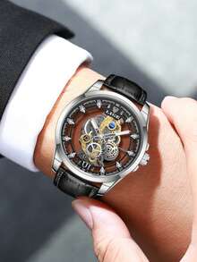 LIGE Men's Fashion Watch: Skeleton Design, Stainless Steel Band, Quartz Movement - Silver - View 4