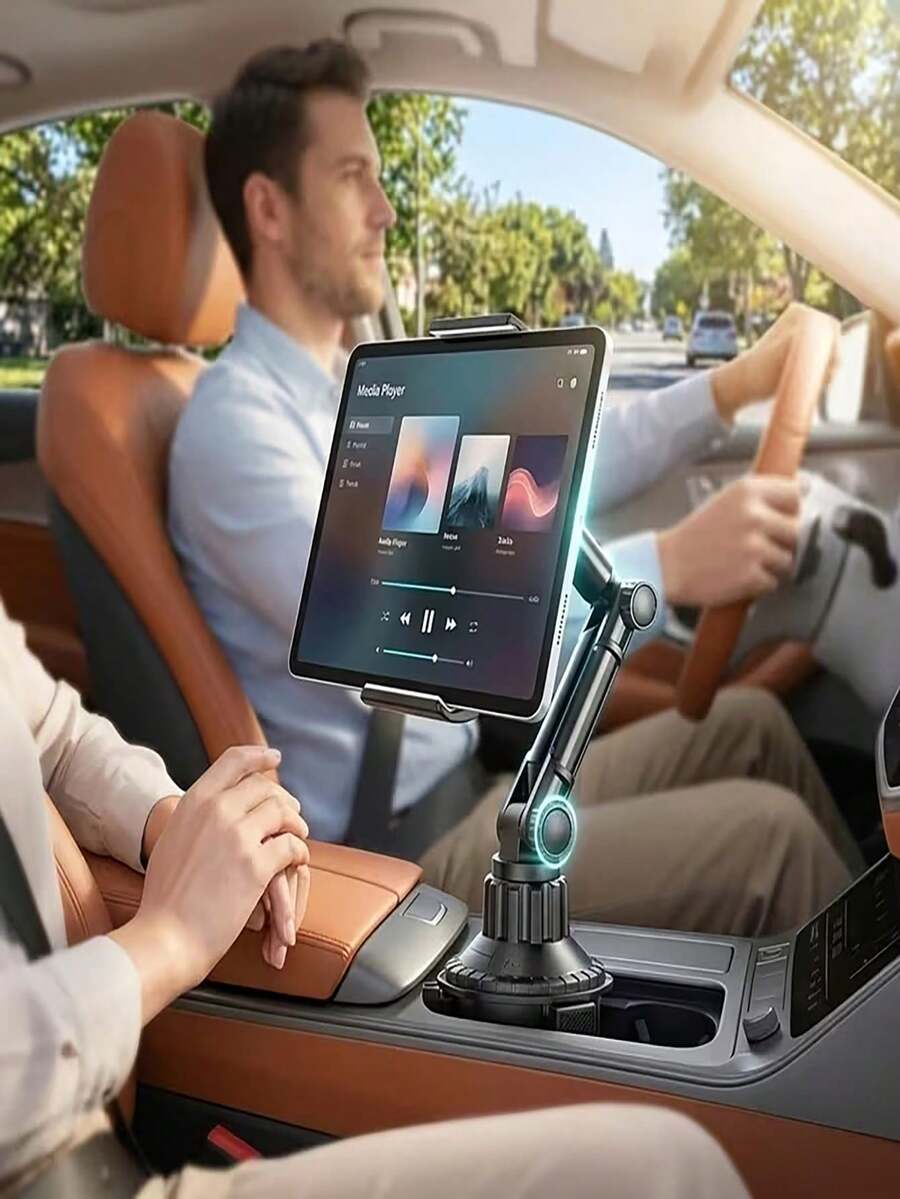 1 قطعة حامل كوب للأجهزة اللوحية، حامل هاتف قابل للتعديل مع قاعدة قابلة للتوسيع، حامل جهاز لوحي للسيارة بذراع طويلة قابلة للدوران 360 درجة، يناسب معظم حوامل الأكواب الدائرية - A - مشاهدة 1
