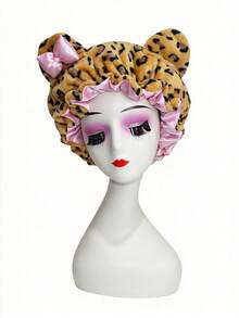 YPGVUO Double Layer Plush Bear Ear Hair Cap, Soft Elastic Night Cap, Suitable For Home Sleep And Skincare, Women's Holiday Gift - Multicolor - View 13