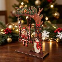 1pc Christmas Photo Booth Prop, Desktop Decoration Prop, Santa Claus Swing Desktop Ornament, Holiday Winter Vintage Indoor Desktop Decor, New Year Atmosphere Decoration Sign, Creative Gift - View 5