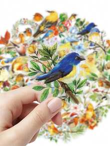 50pcs/Pack Forest Birds & Flowers PET Decorative Stickers, Self-Adhesive DIY Stickers, Suitable For Luggage, Laptop, Refrigerator, Phone Case, Water Bottle And Any Other Scenes - one-size - View 2