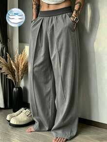 Wide Leg - Men's Elastic Waist Fashion Casual Lightweight Solid Color Long Pants - Grey - View 2