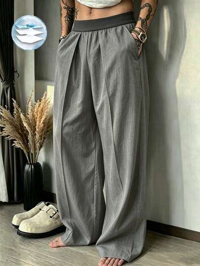 Wide Leg - Men's Elastic Waist Fashion Casual Lightweight Solid Color Long Pants