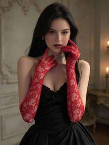 1 Pair Bridal Lace Sexy Gloves, Suitable For Weddings, Evening Parties, Themed Photo Props, Themed Cocktail Parties - Multicolor - View 1