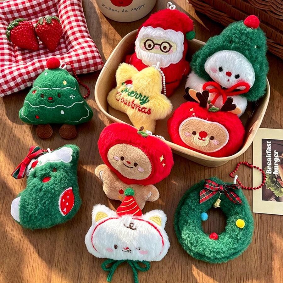 1pc Christmas And Halloween Plush Toy Pendants, Santa Claus Cartoon Doll Bags, Keychains, Small Gifts, Hanging Decorations, Bag Decorations, Keychains, Christmas Tree Pendants