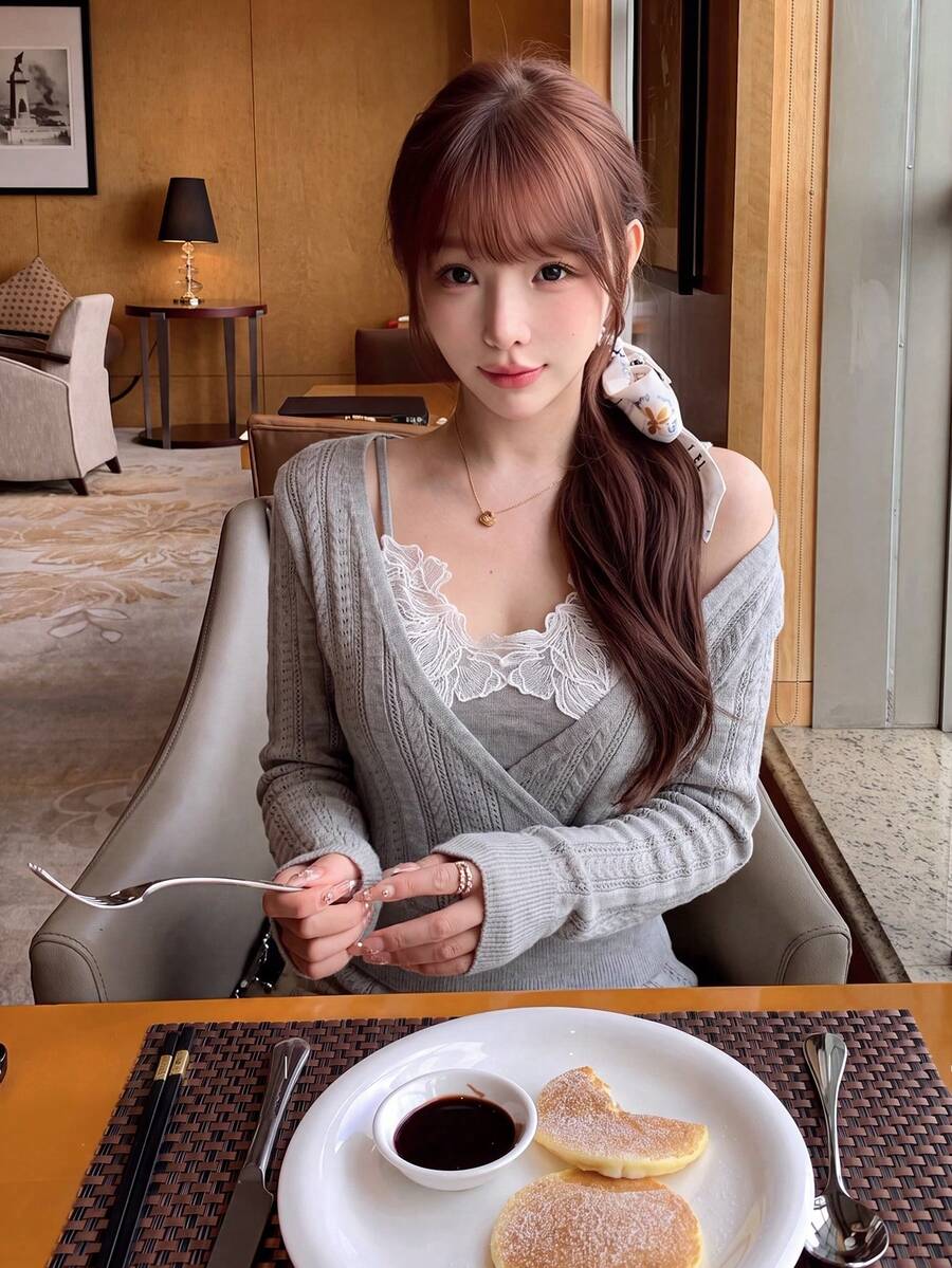 Korean Style Premium Grey Knit Cardigan + Lace Patchwork Camisole Top Set, Women's Autumn/Winter Hot Girl Style Short Fitted Camisole 2 Pieces Set - Grey - View 1
