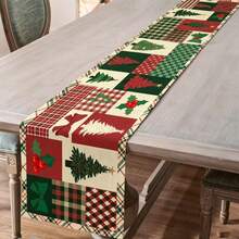 1pc/1set, Pine Tree, Bow, Plaid Pattern, Christmas Linen Placemat, Placemat Table Runner Set, 35cm Round/33*183cm Seasonal Kitchen Dining Table Decor, Christmas Home Decor - Multicolor - View 8