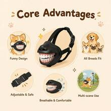 This Fun Dog Muzzle Made Of Adjustable Silicone Material, Suitable For Halloween, Social Media And Dog Photography, Is A Playful Accessory For Pets, Effectively Prevents Dog Barking, Suitable For Small, Medium And Large Dogs. - Black and White - View 6