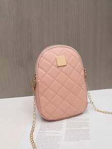 1pc Women's Minimalist Rhombus PU Phone Bag, Solid Color Metal Square Logo Chain Mini Crossbody Shoulder Bag, Daily Commute - M1978 - View 3