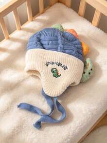 Children's Autumn/Winter Knitted Earflap Hat, Dinosaur Embroidered Wool Hat, Warm Thickened Baby Hat, Cute Cartoon Style - Multicolor - View 11