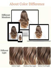 22inch Wavy Hair Extension Ombre Brown With Dark Root And Light Tail Hair Pieces For Women Synthetic Long 3/4 Half Wig For Daily Use - Ombre - View 8