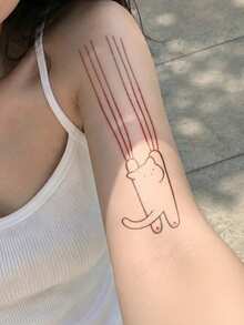 STARTTOOS 1pc Minimalist Cute Healing Cat Pattern Party Gift DIY Holiday Gift Music Festival Temporary Waterproof Tattoo Sticker For Arm, Waist, Abdomen, Leg - Multicolor - View 3