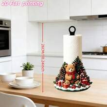 2D Flat Printing 1pc Christmas Style Cute Scarf Bear Shaped Kitchen Paper Towel Holder, Creative Desktop Countertop Roll Paper Rack, Acrylic Material - Multicolor - View 3