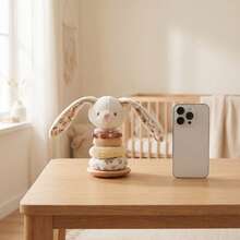 1Pc Wooden Base Bunny Stacking Column Toy, Soft Plush Rabbit Detachable Stacking Rings Toy, Infant Sensory Building Play Toy, Fine Motor Skill Training Educational Toy For Newborn, Baby Shower Gift - Multicolor - View 10