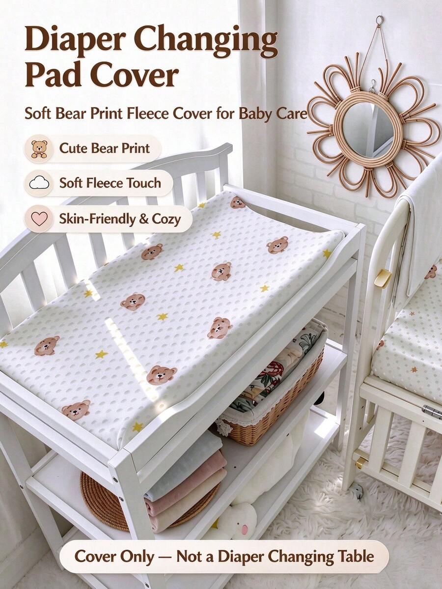 1pc Baby Diaper Changing Pad, Ultra Soft 3D Bean Material, Cute Animal Print, Washable And Durable, Suitable For Newborns, Cribs, Strollers And Travel Use - Printed Diaper Changing Table Cover - View 1