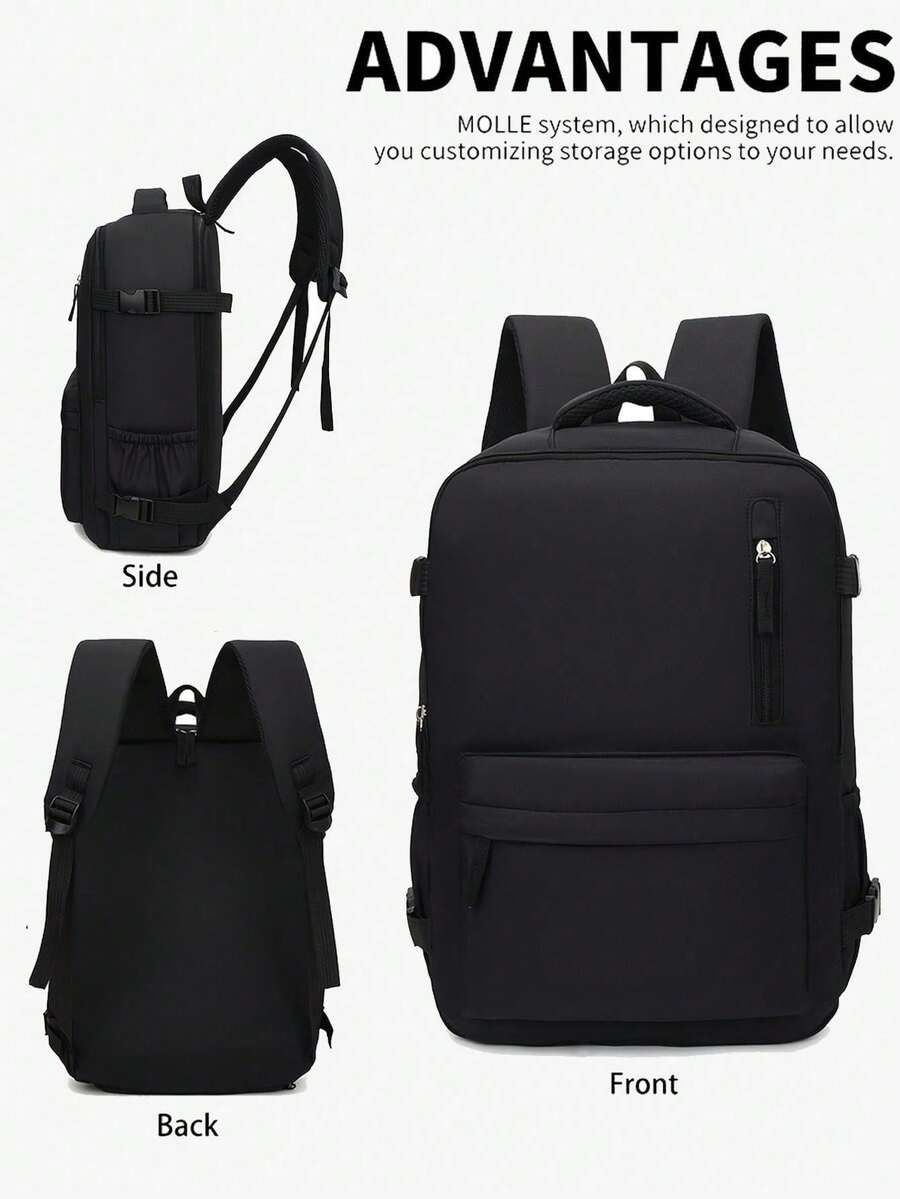 Backpack + Large Capacity Travel Backpack + Water Resistant Multi Pockets Storage + For School Weekend Trip Commute + Solid Color Lightweight - Multicolor - View 1