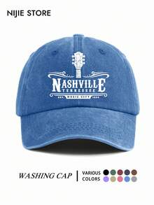 قطعة واحدة قبعة بيسبول مغسولة بطراز عتيق للجنسين مع طباعة رسومية NASHVILLE - أسلوب ريترو - قبعة أب كلاسيكية ناعمة ومريحة وقابلة للتعديل، قبعة بيسبول مناسبة للارتداء في الأماكن الخارجية والحياة اليومية، دافئة ومقاومة للرياح - A - مشاهدة 6