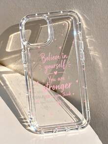 1pc Soft Girl Ins Style Heart Inspirational English Slogan Pattern Anti-Slip Transparent Air Cushion Soft Phone Case Compatible With Iphone 11/12/13/14/15/16/17/18 Pro Max - Multicolor - View 1