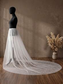 Pearl Tulle Wedding Train Skirt Long Detachable Bridal Overskirt Cathedral Veil Half Skirt For Bride Backless Wedding Dress Accessory - Off White - View 8