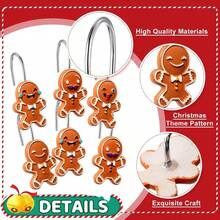 12pcs Christmas Shower Curtain Hooks, Stainless Steel Rust-Proof Gingerbread Man Resin Decorative Shower Curtain Rings, Christmas Bathroom Accessories, Freely Sliding - 12pcs Brown - View 2