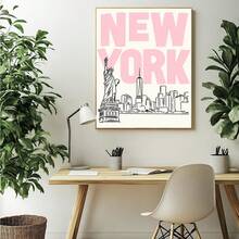 DIY 5D Pink New York Pattern Diamond Painting Kit, Full Round Diamond Painting Home Decor Handmade Craft Gift - View 1