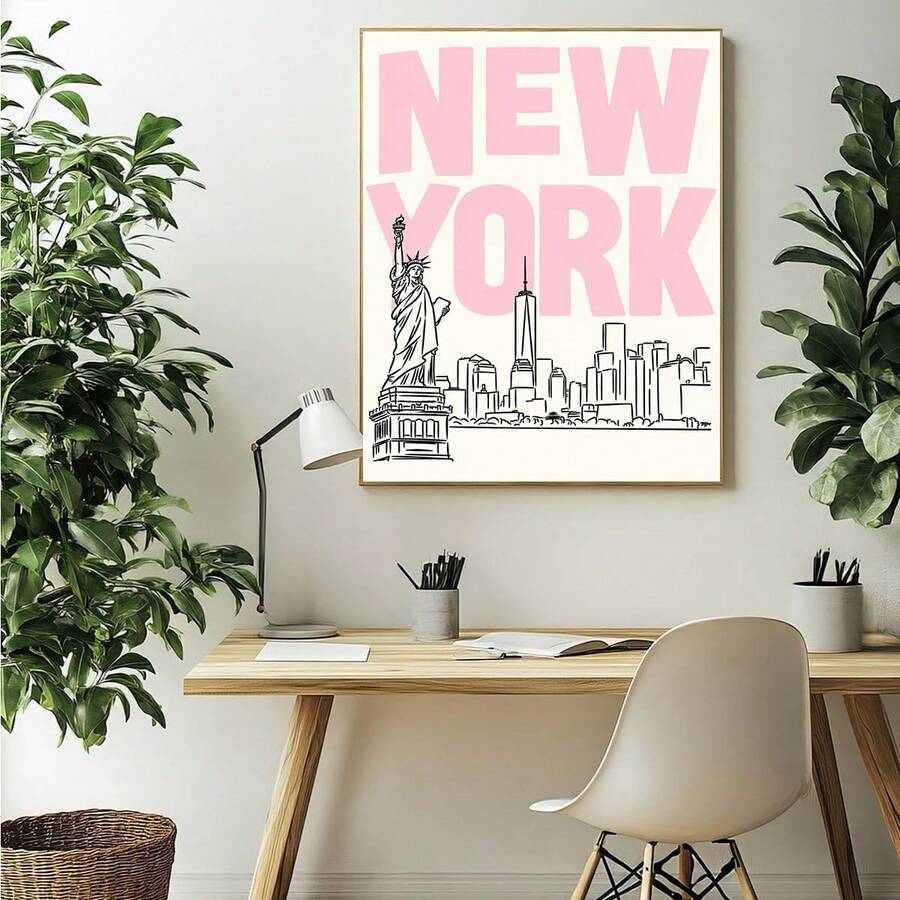 DIY 5D Pink New York Pattern Diamond Painting Kit, Full Round Diamond Painting Home Decor Handmade Craft Gift - View 1
