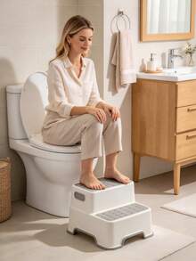 1pc Household 2-Tier Step Stool, Non-Slip Wear-Resistant Pedal, Stable And Tipping-Resistant, With Carry Handle, Suitable For Bathroom Hand Washing, Toilet Use And Kitchen Application - Random Color - View 4