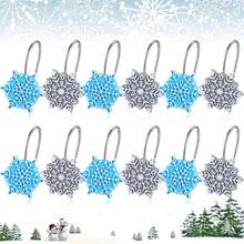 12pcs Christmas Snowflake Shower Curtain Hooks, Silver Gray Blue Stainless Steel Rust-Proof Resin Snowflake Decorative Shower Curtain Rings, Christmas Home Decor Bathroom Accessories - Silver Gray Blue - View 2