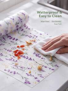 4Pcs Fridge Mats, Easy Wipe Surface For Refrigerator Shelves, Lavender Floral Print, Non Slip Kitchen Liner, Cabinet Drawer Protective Pad Home Organizer - Lavender Pattern - View 3