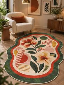 Pinkie Home - 1pc Asymmetrical Irregular Shape Floral Rug - Modern Aesthetic, Machine Washable, Non-Slip - Print Living Room Rug Area Rug/Carpet/Bath Mat, Suitable For Bathroom, Kitchen, Entryway, Hallway, Bedside, Living Room, Bedroom, Home Decor - Green - View 3