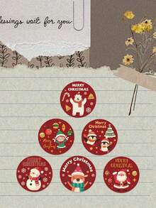 500pcs Merry Christmas Round Roll Stickers, Santa Claus Snowman Waterproof Vinyl Stickers, Suitable For Phones, Tablets, Scrapbooks, Gift Bags, Baking Packaging, Christmas Party Decoration - Multicolor - View 7
