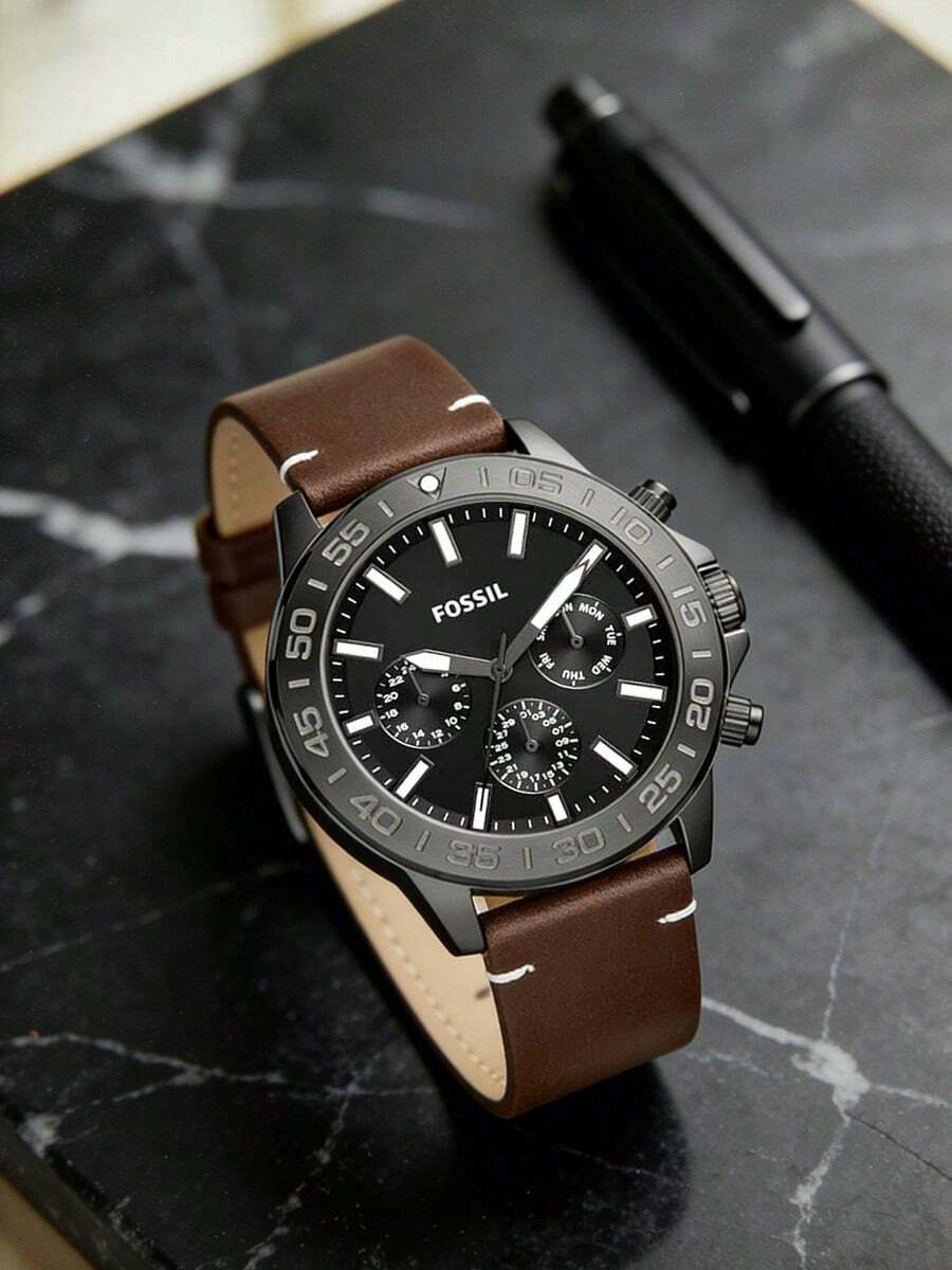 Fossil Men's Quartz Leather Stainless Steel Three-Hand Watch Stainless Steel Case/Glass Mirror BQ2708/BQ2709 - Brown - View 1