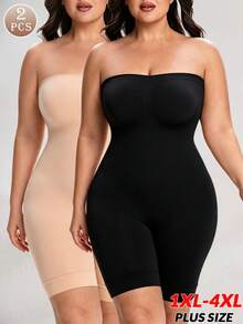2pcs Jumpsuit Pembentuk Tubuh Wanita Ukuran Plus Pengontrol Perut dan Pengangkat Bokong Warna Hitam Tanpa Tali dan Tanpa Jahitan - MultiWarna - View 1