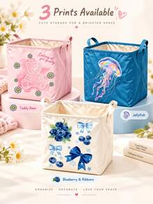 1PC Foldable Fabric Storage Bin Cute Cartoon Print Cube Storage Basket With Reinforced Handles, 3 Sizes M/L/XL, Collapsible Organizer Box For Toys Clothes Books Blanket, Bedroom Nursery Bathroom Living Room Home Storage Container - Multicolor - View 4
