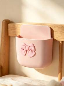 Cute Bow Wall-Mounted Storage Box, Adhesive/Screw Installation, Multi-Functional Plastic Storage Box, Suitable For Bedroom, Can Store Phone, Remote Control, Space-Saving Small Item Decorative Organizer - Multicolor - View 3