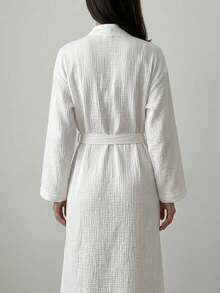 Women's Summer Robe, 100% Cotton, Casual Loungewear, Loose And Comfortable, With Pockets And Belt, Comfortable Set, Suitable For Summer, Autumn, And Winter - White - View 5