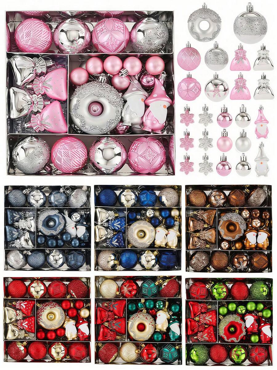 60pcs Christmas Ball Ornaments, Mixed Color Shatterproof Holiday Hanging Decor Set, 2.4 Inch Luxury Pendant Balls, Suitable For Christmas Tree, Party And Holiday Indoor Decoration - Donut Christmas Ornament - View 1