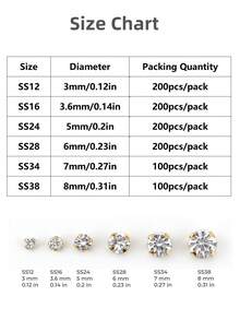 100/200顆 3mm-8mm 手工圓形玻璃水鑽裝飾珠，平底金底，DIY縫製裝飾石，適用於裝飾衣服、洋裝、包包、鞋子、胸針、耳環、手工藝品 - Crystal - 查看 2